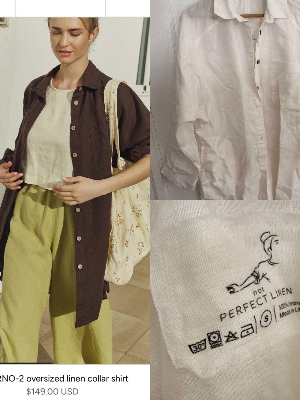 Not Perfect Linen Livorno-2 Oversized Linen Collar Shirt - Size S - Cream